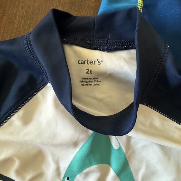 2T SHARKS Swimwear Lot Boys Swim Trunks Rashguard UV Skins Carters Toddler 3 PC - Picture 8 of 9